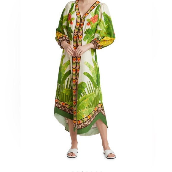 FARM Rio Dresses & Skirts - Farm rio Fresh Forest Linen-Blend Midi-Dress